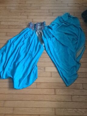 Source Unknown Bright Turquoise Harem Pants with Smocked Waist